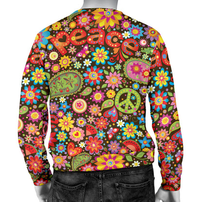 Flower Power Peace Paisley Themed Print Men Long Sleeve Sweatshirt