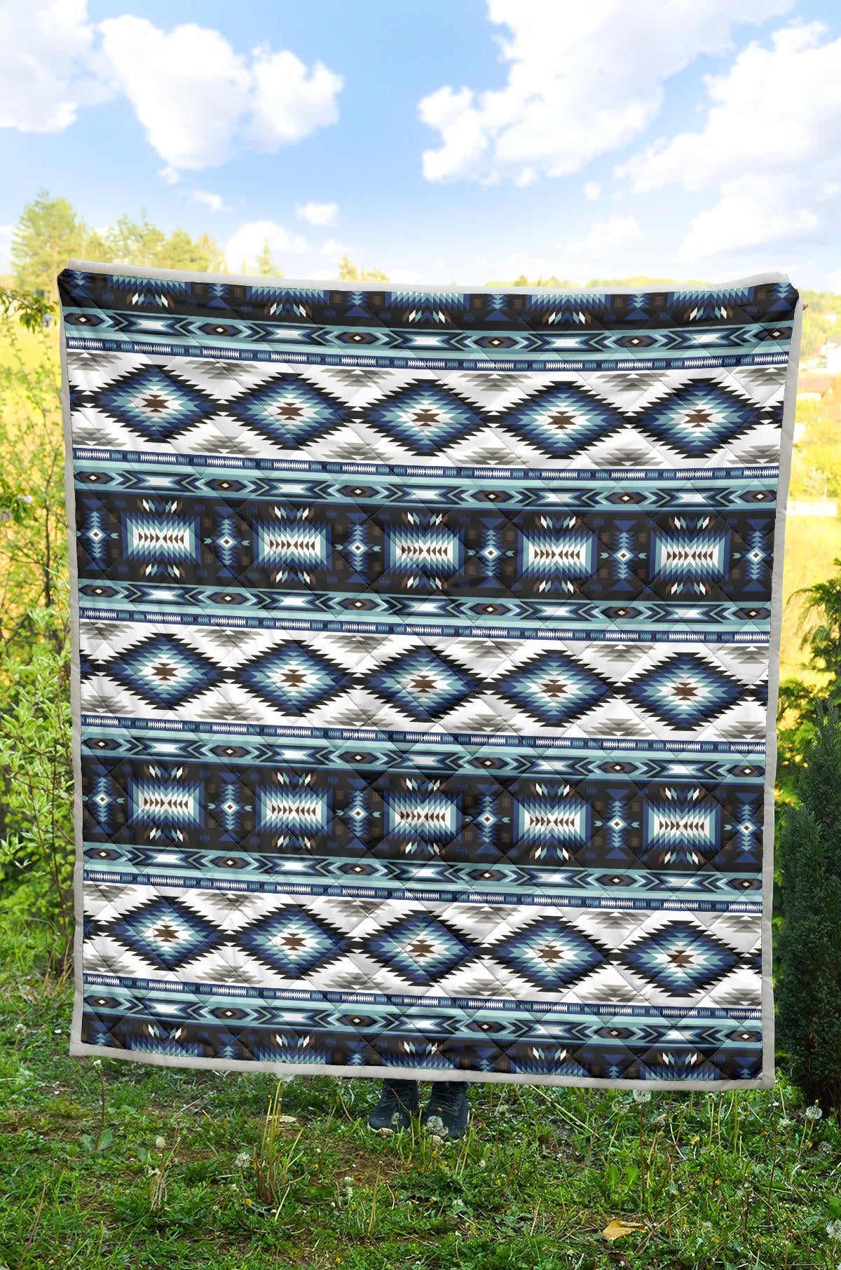 Navajo Dark Blue Print Pattern Quilt Bedspread