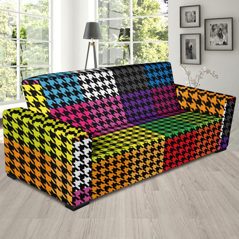 Houndstooth Colorful Pattern Print Design 01 Sofa Slipcover