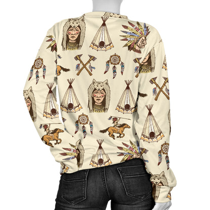 Native Indian Pattern Design Print Women Long Sleeve Sweatshirt