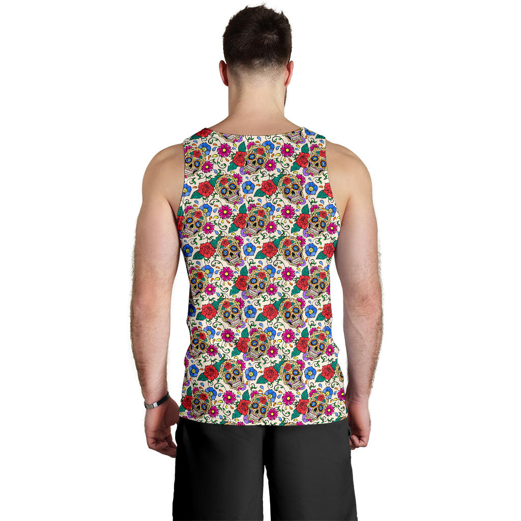 Sugar Skull Colorful Themed Print Men Tank Top