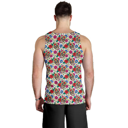 Sugar Skull Colorful Themed Print Men Tank Top