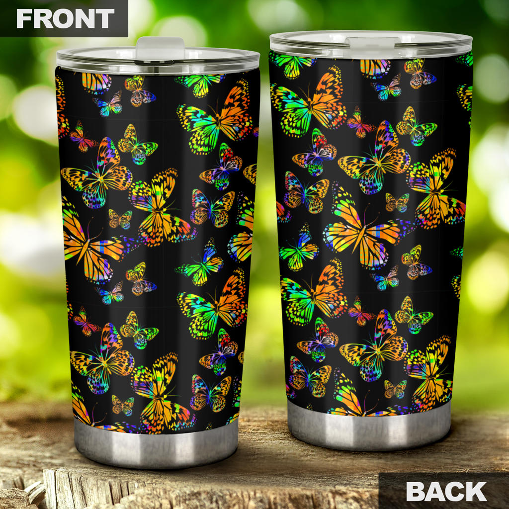 Butterfly Neon Color Print Pattern Tumbler