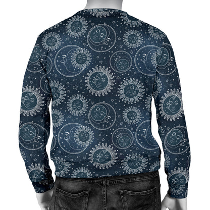 Sun Moon Tattoo Design Themed Print Men Long Sleeve Sweatshirt