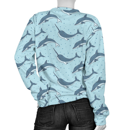 Narwhal Dolphin Print Women Long Sleeve Sweatshirt