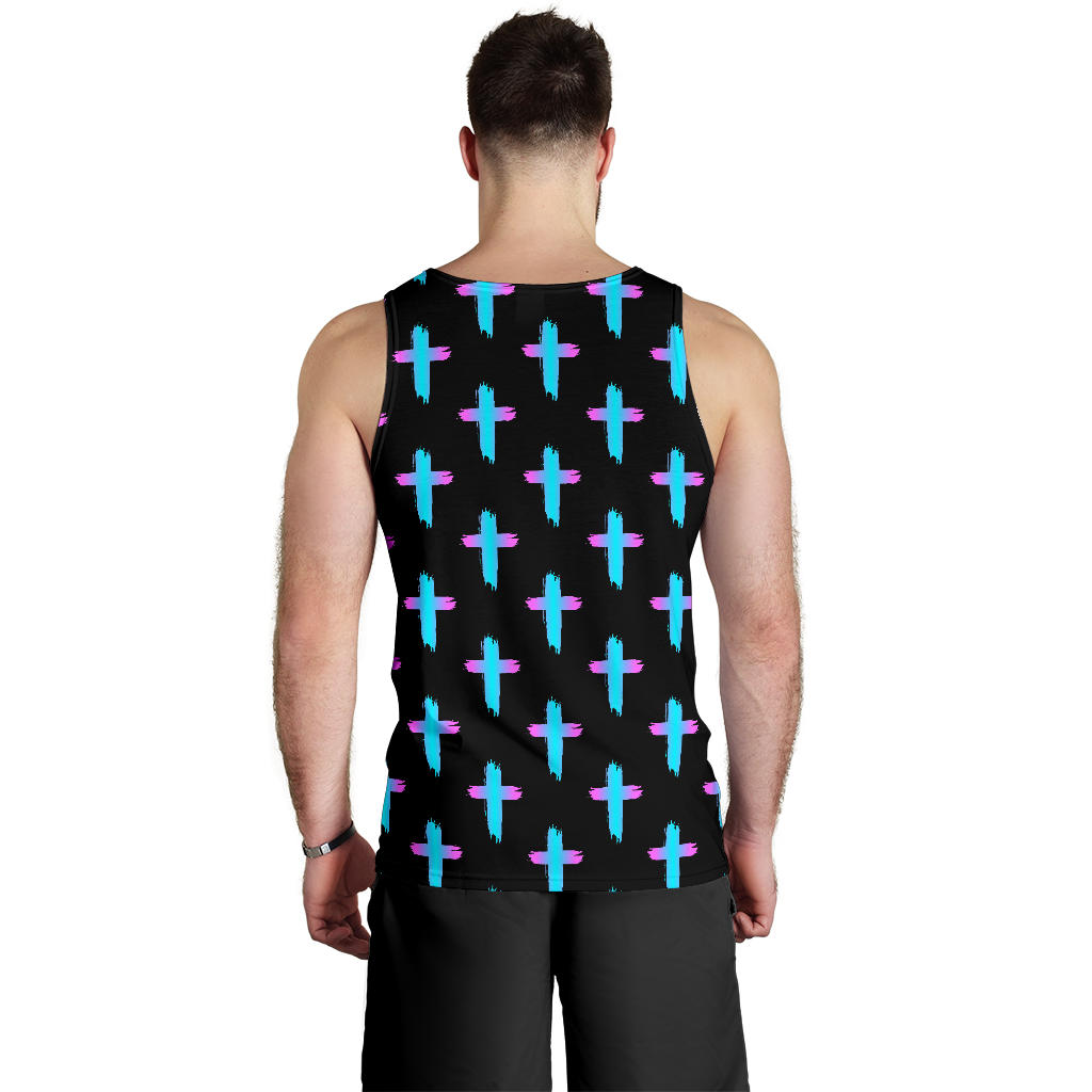 Christian Cross neon Pattern Men Tank Top