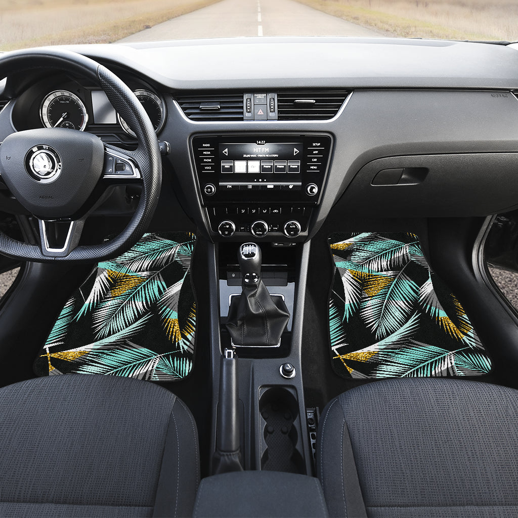 Gold Glitter Cyan Tropical Palm Leaves Car Floor Mats Front Back