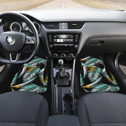 Gold Glitter Cyan Tropical Palm Leaves Car Floor Mats Front Back