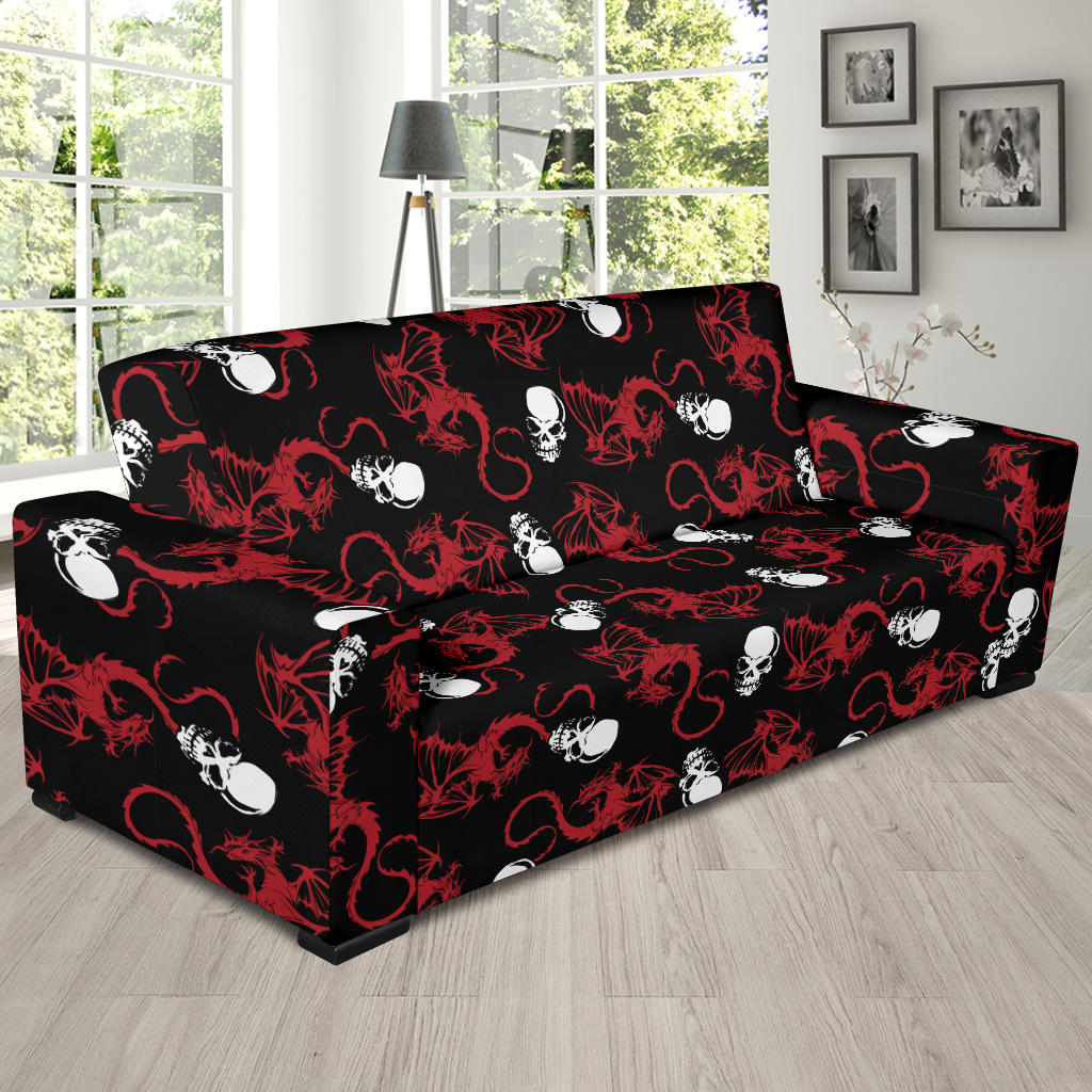 Skull With Red Dragon Print Design LKS304 Sofa Slipcover
