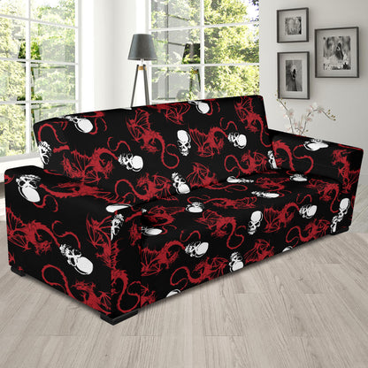 Skull With Red Dragon Print Design LKS304 Sofa Slipcover