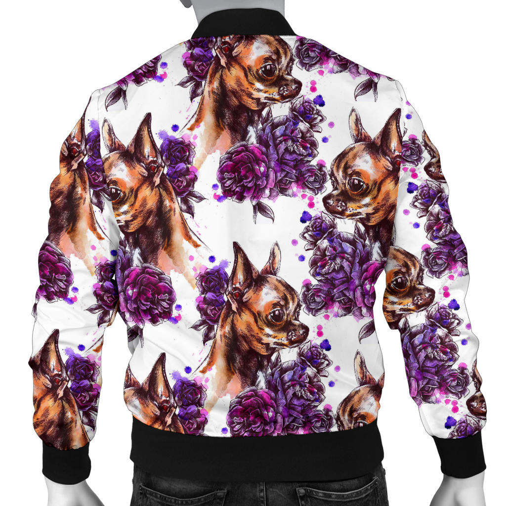 Chihuahua Purple Floral Men Bomber Jacket