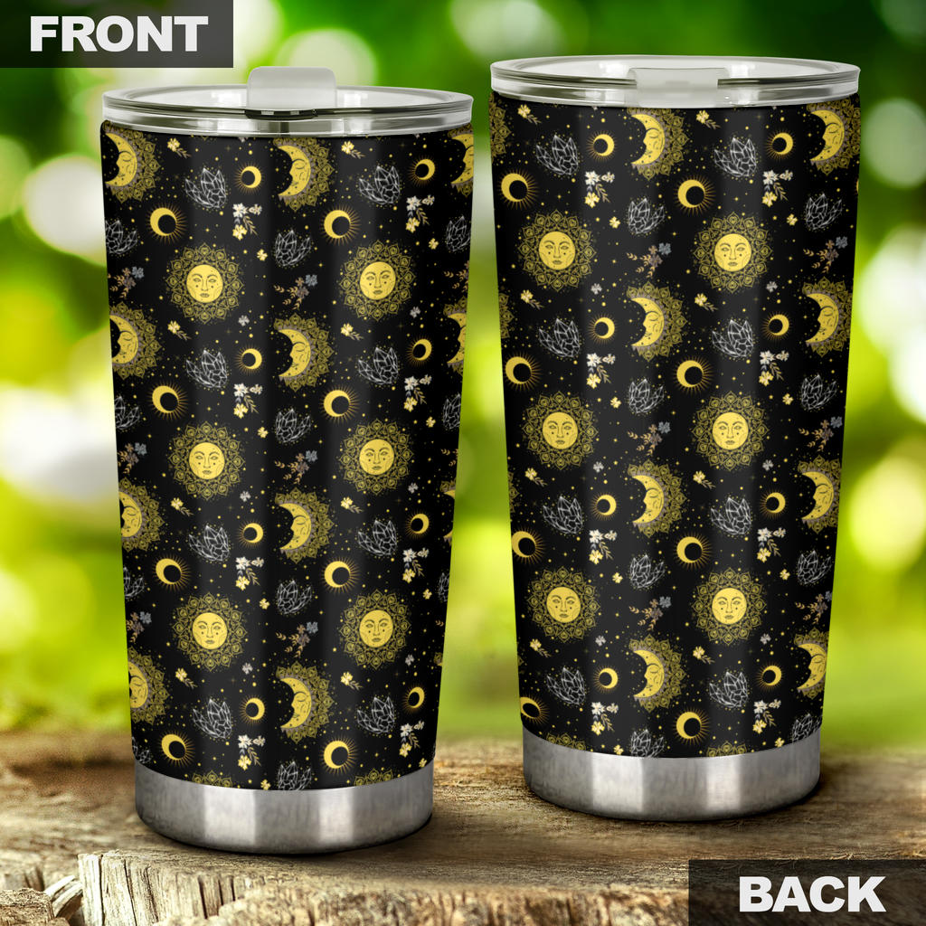 Sun Moon Golden Design Themed Print Tumbler