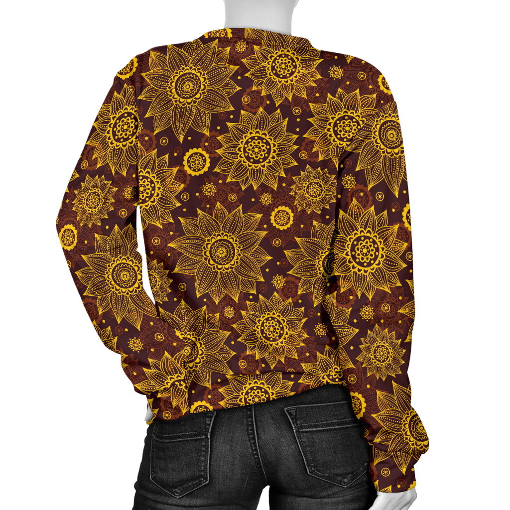 Gold Sunflower Hand Drawn Print Women Long Sleeve Sweatshirt