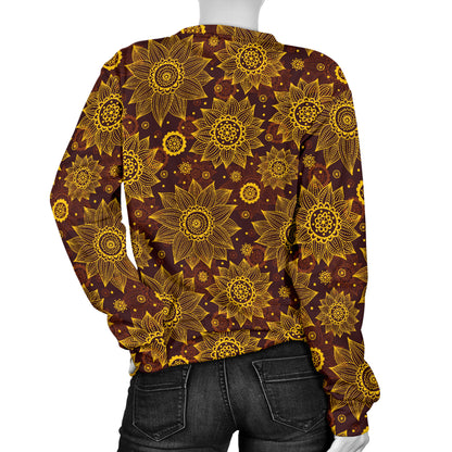 Gold Sunflower Hand Drawn Print Women Long Sleeve Sweatshirt
