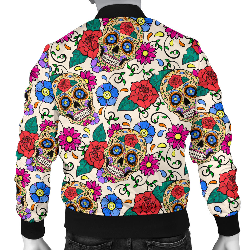 Sugar Skull Colorful Themed Print Men Bomber Jacket