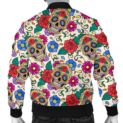 Sugar Skull Colorful Themed Print Men Bomber Jacket