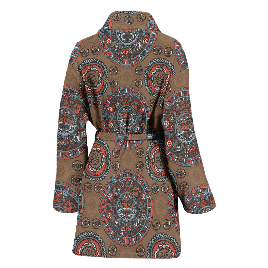 Calendar Aztec Pattern Print Design 03 Women Bathrobe