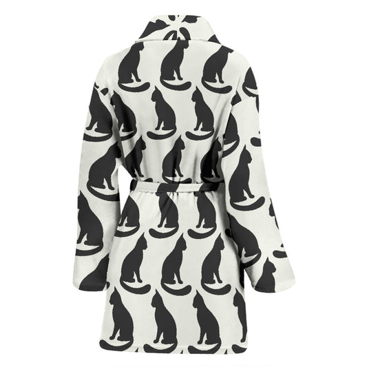 Black Cat Pattern Print Design 02 Women Bathrobe