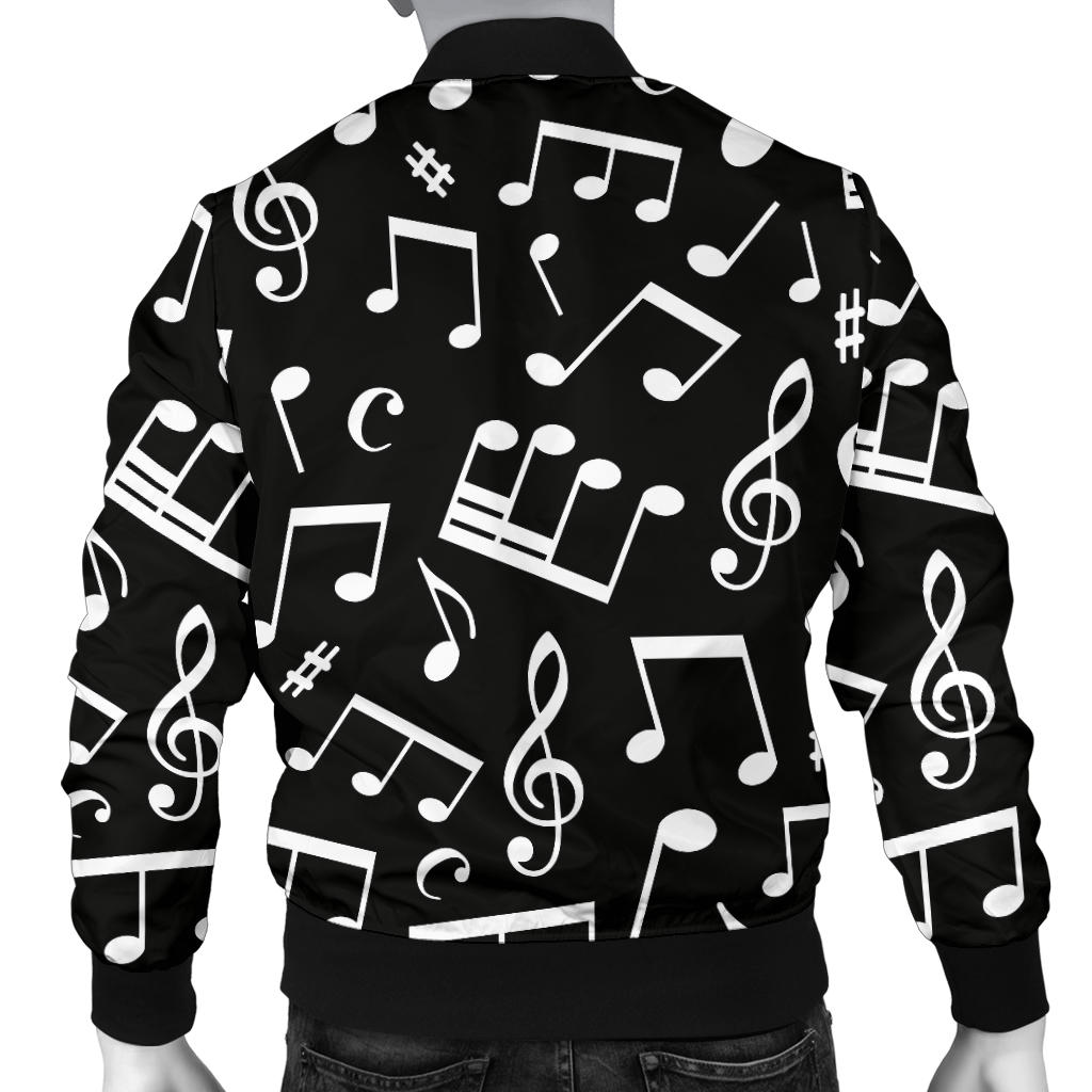 Music Note Black white Themed Print Men Bomber Jacket