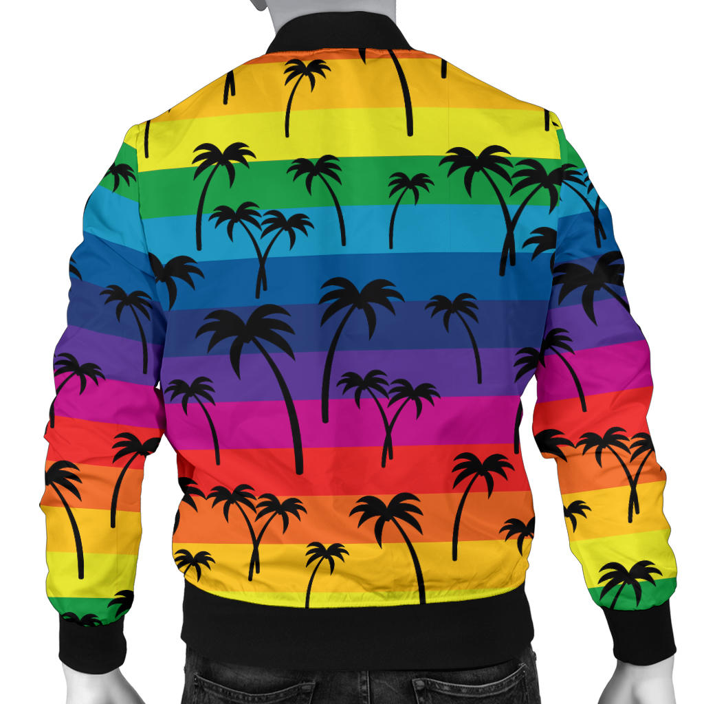 Palm Tree Rainbow Themed Print Men Bomber Jacket