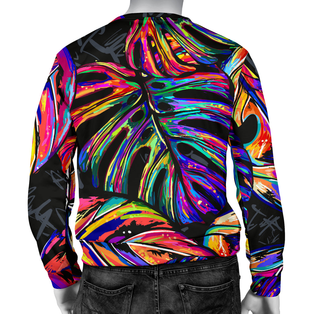 Neon Color Tropical Palm Leaves Men Long Sleeve Sweatshirt