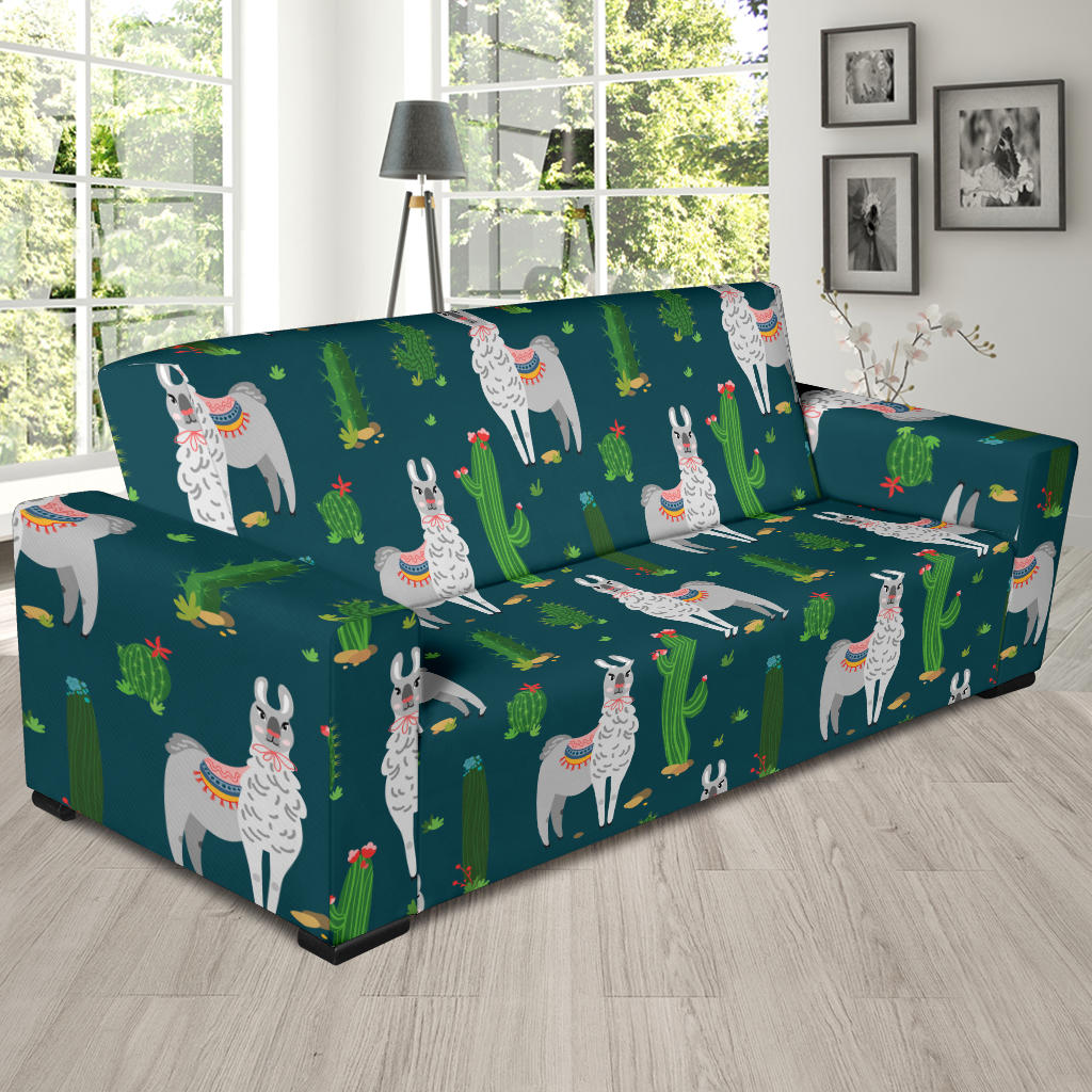 Llama Cactus Pattern Print Design 013 Sofa Slipcover
