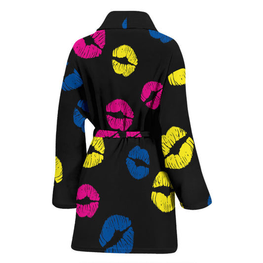 Lip Neon Color Pattern Print Design 01 Women Bathrobe