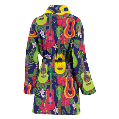 Ukulele Tropical Pattern Print Design 03 Women Bathrobe