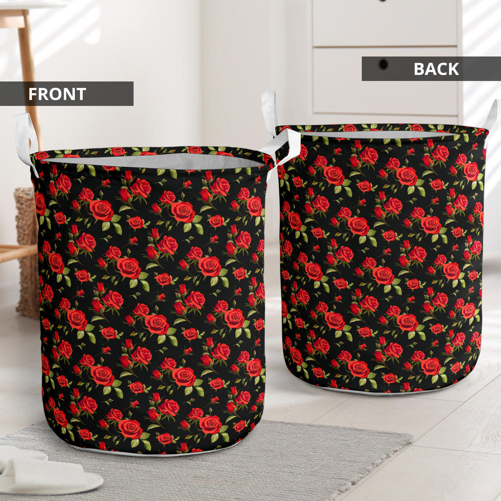 Red Rose Themed Print Laundry Basket