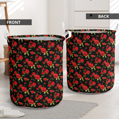 Red Rose Themed Print Laundry Basket