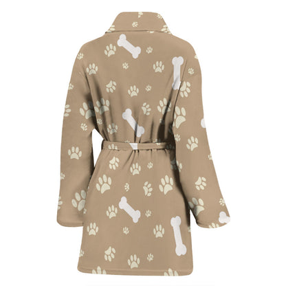 Dog Bone Paw Pattern Print Design 01 Women Bathrobe