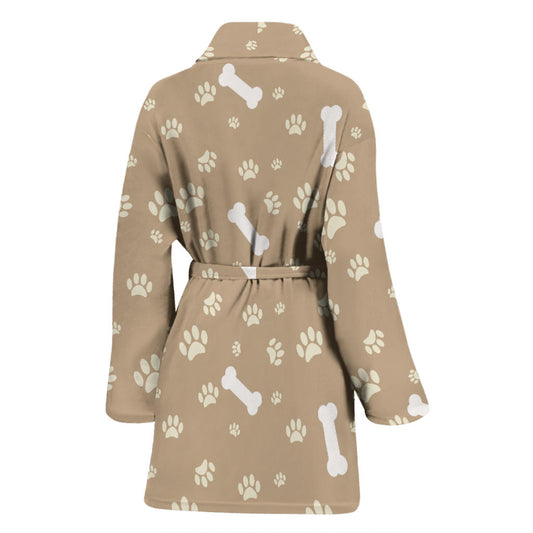 Dog Bone Paw Pattern Print Design 01 Women Bathrobe