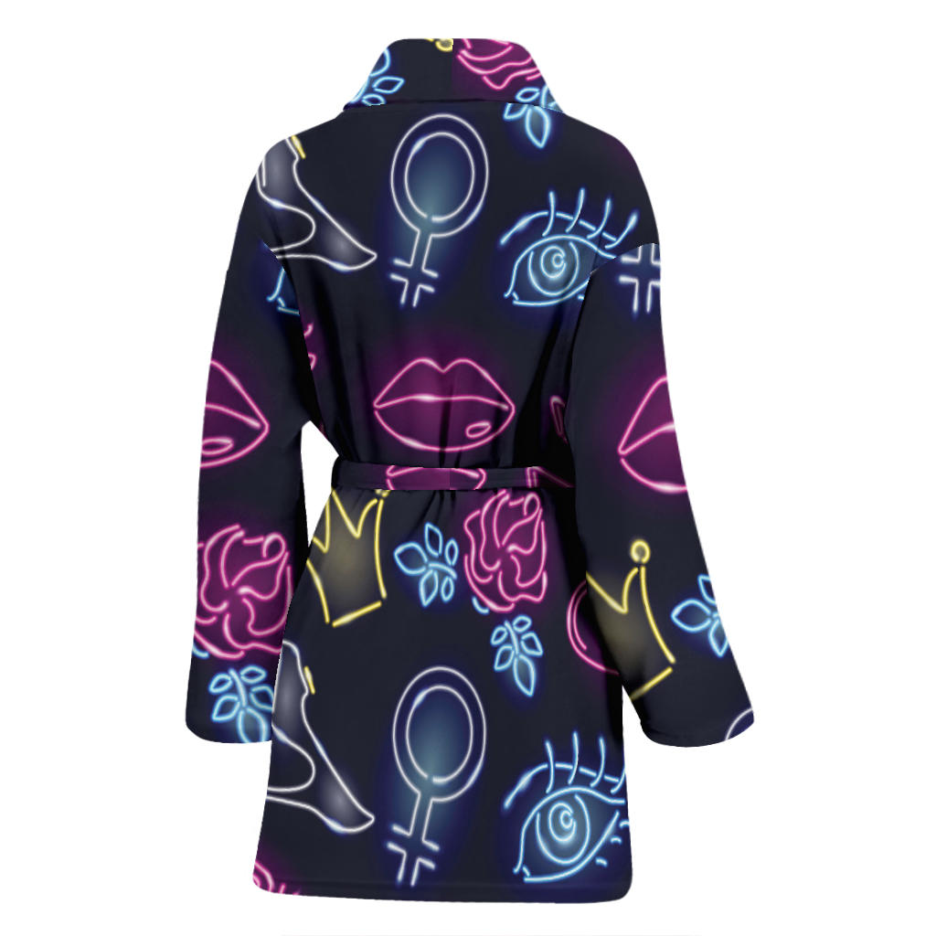 Lipstick Neon Pattern Print Design 02 Women Bathrobe