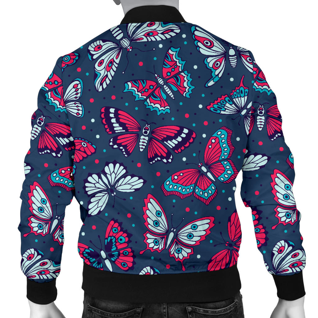 Butterfly Red Deep Blue Print Pattern Men Bomber Jacket