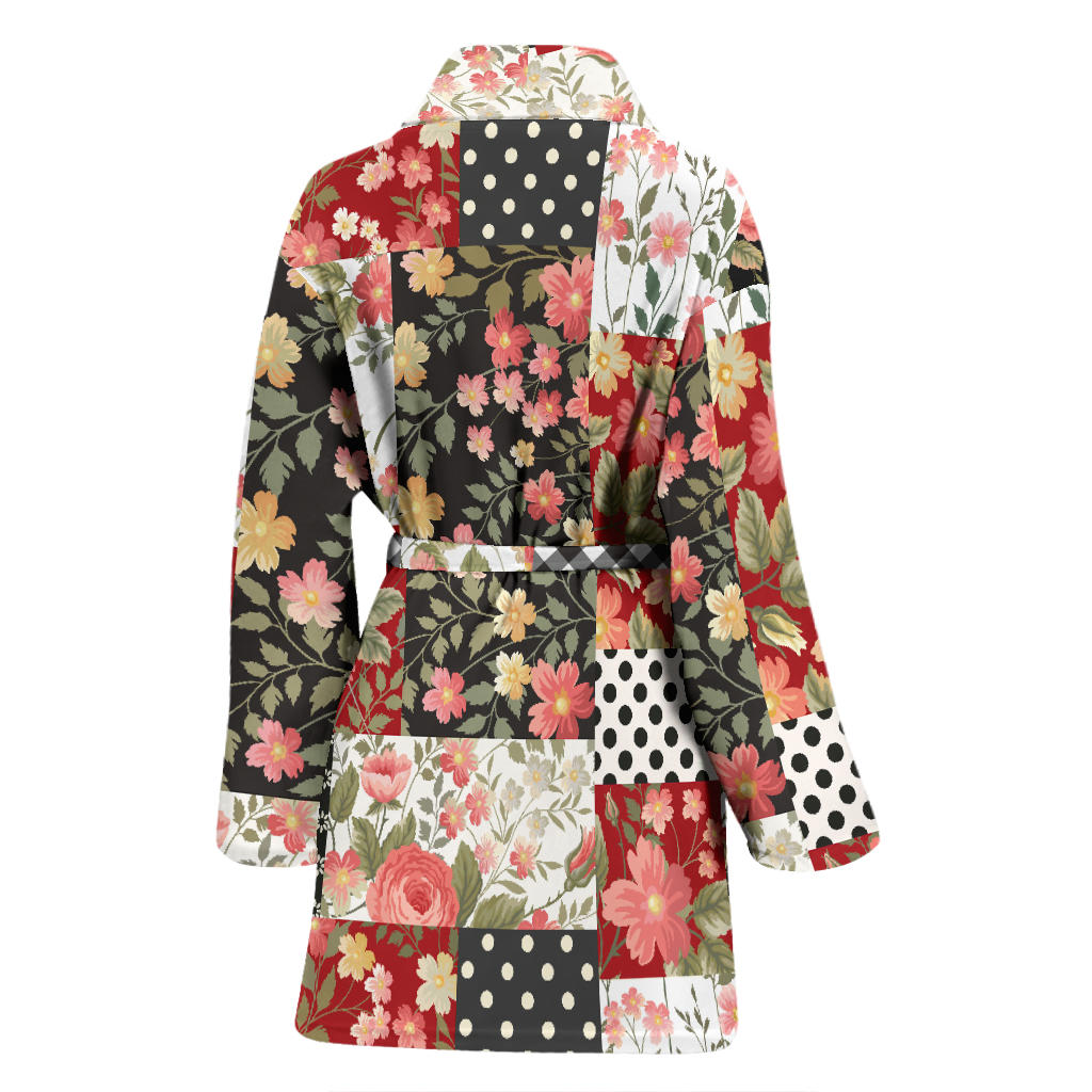 Patchwork Flower Pattern Print Design 03 Women Bathrobe