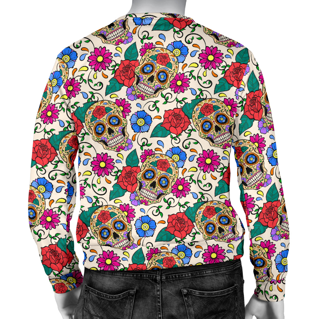 Sugar Skull Colorful Themed Print Men Long Sleeve Sweatshirt