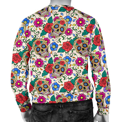 Sugar Skull Colorful Themed Print Men Long Sleeve Sweatshirt