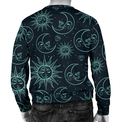 Sun Moon Magic Design Themed Print Men Long Sleeve Sweatshirt