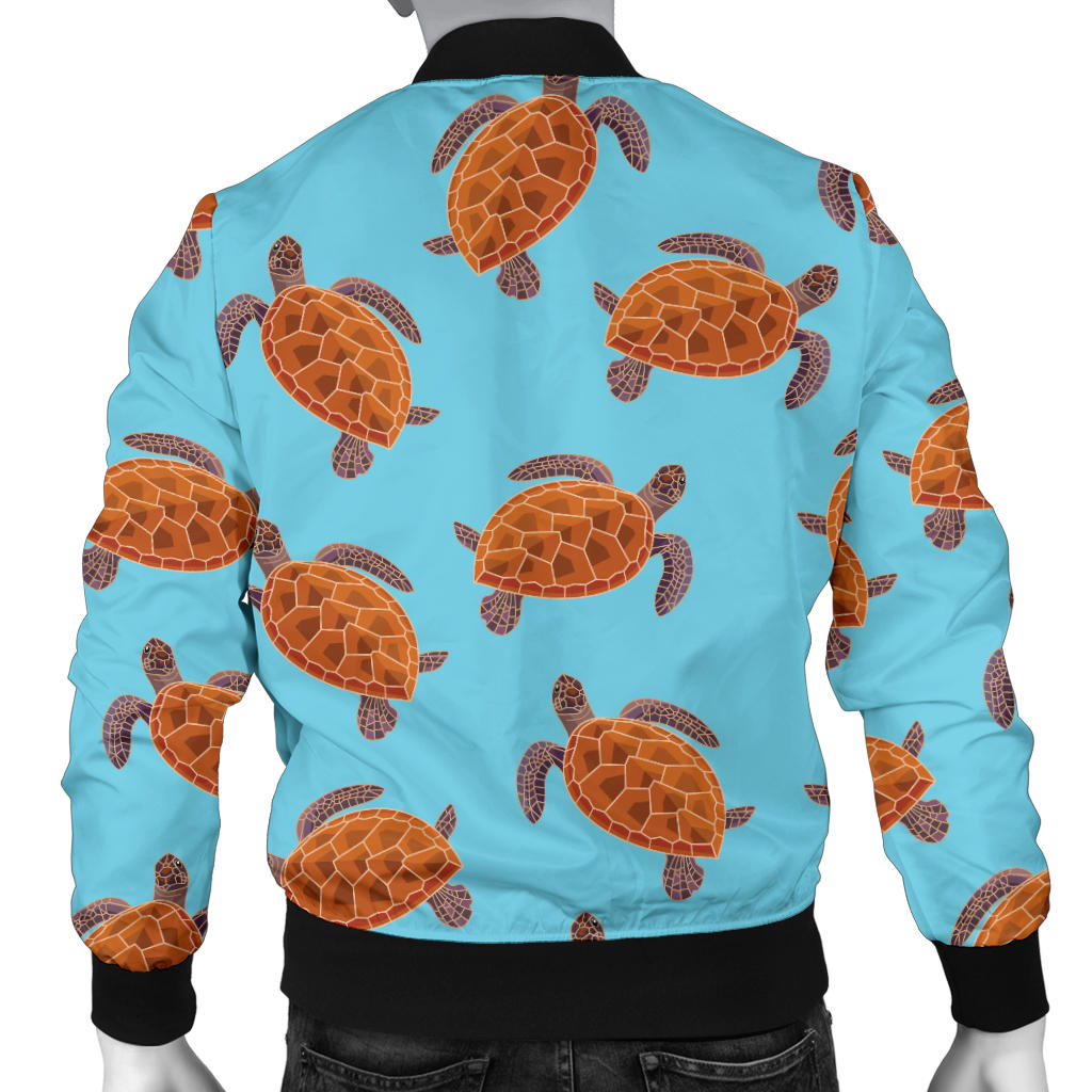 Brow Sea Turtle Print Pattern Men Bomber Jacket