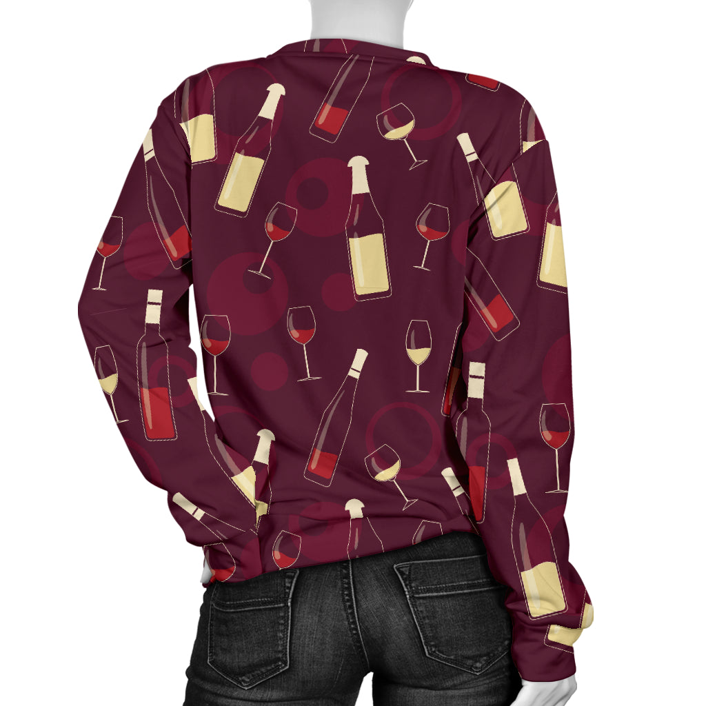 Wine Themed Pattern Print Women Long Sleeve Sweatshirt
