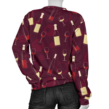 Wine Themed Pattern Print Women Long Sleeve Sweatshirt