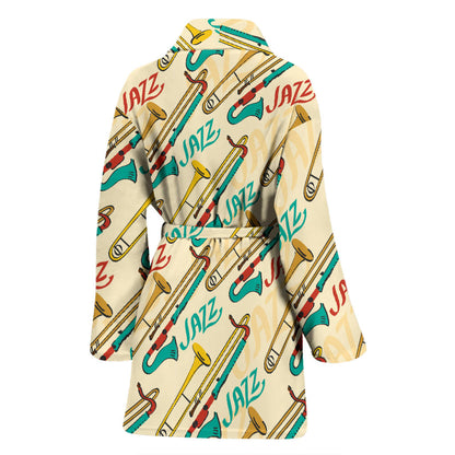 Trombone Pattern Print Design 03 Women Bathrobe