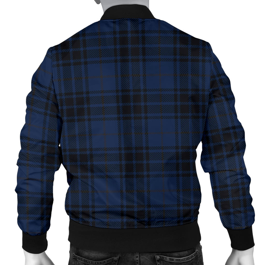 Navy Blue Tartan Plaid Pattern Men Bomber Jacket