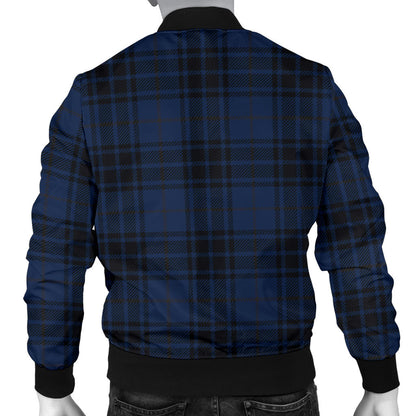 Navy Blue Tartan Plaid Pattern Men Bomber Jacket