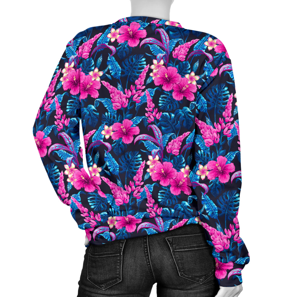 Tropical Folower Pink Themed Print Women Long Sleeve Sweatshirt