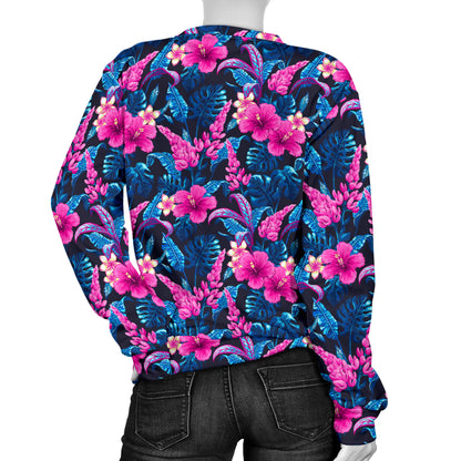 Tropical Folower Pink Themed Print Women Long Sleeve Sweatshirt