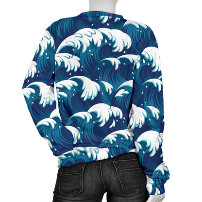 Ocean Wave Pattern Print Women Long Sleeve Sweatshirt