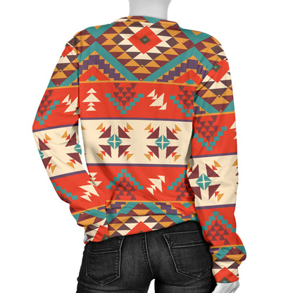 Aztec Red Print Pattern Women Long Sleeve Sweatshirt