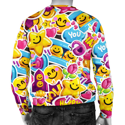 Emoji Sticker Print Pattern Men Long Sleeve Sweatshirt