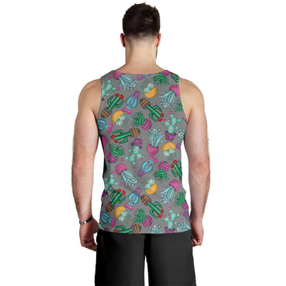 Cactus Colorful Print Pattern Men Tank Top